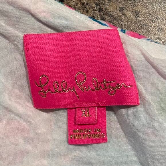 Lilly Pulitzer Dress One Shoulder Addilyn Preppy Resort Tropical Postcard XL - Picture 2 of 5